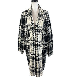 Chaps Duster Long Cardigan Sweater Plus size 2X Black Ivory Plaid Stretch Preppy